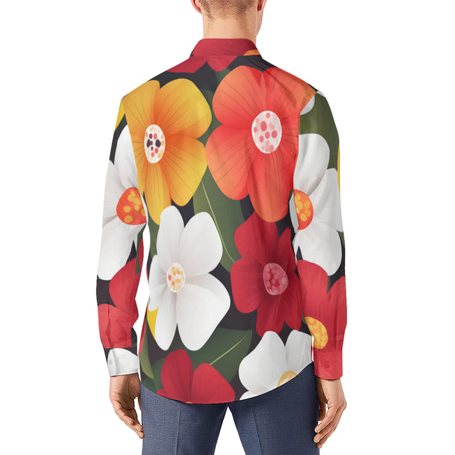 Floral Pattern Men's Classic Long-Sleeved Shirt