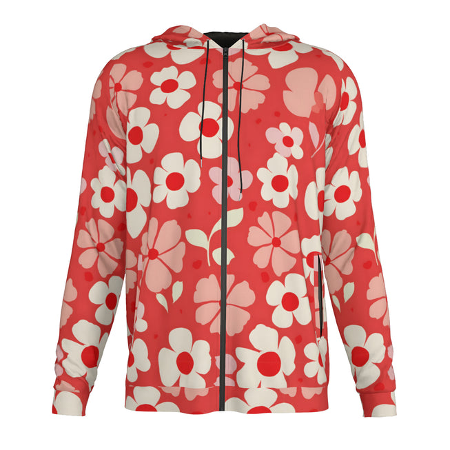 Red Floral Zip Up Hoodie