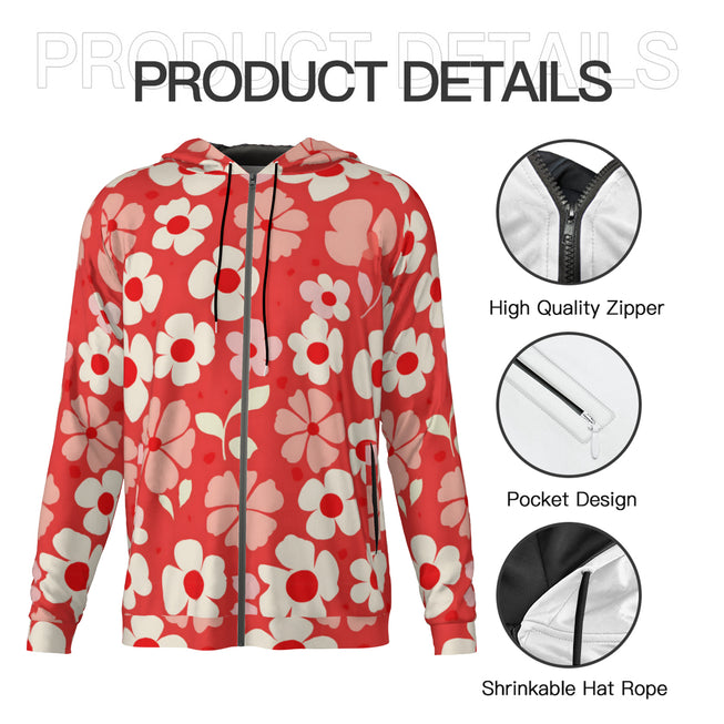 Red Floral Zip Up Hoodie