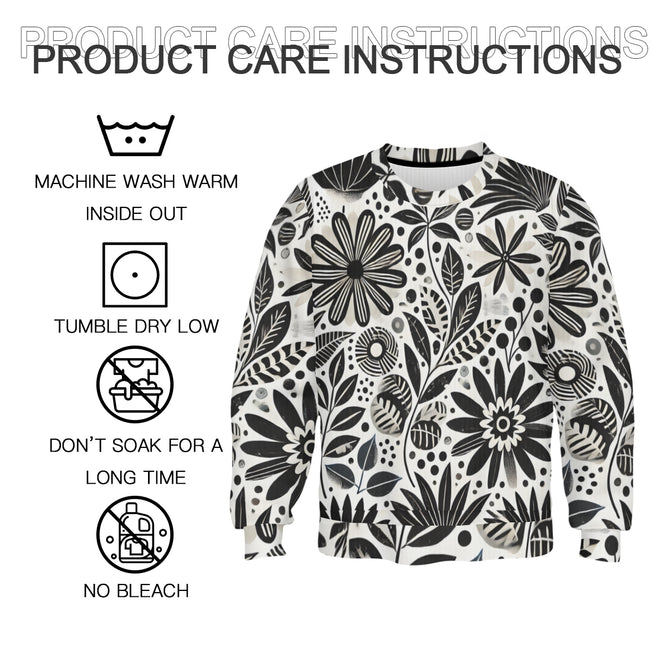 Black Floral Shapes Crew Neck Sweater