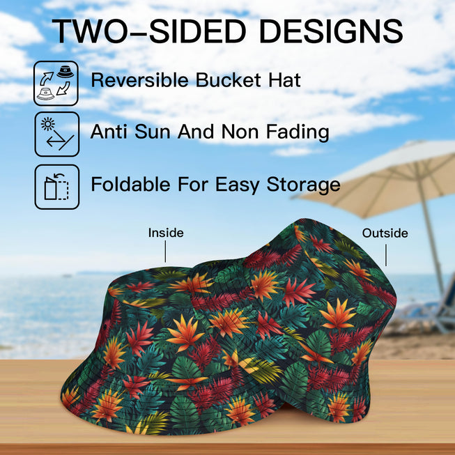 Tropical Pattern Double-Sided Unisex Polyester Bucket Hat