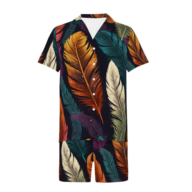 Elegant Feathers Men's Shirt And Short Set