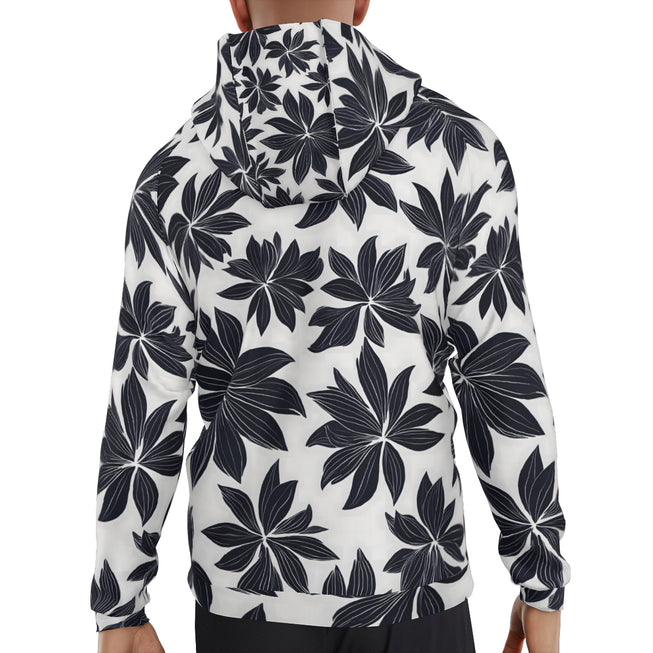 Black Floral Shapes Men's Zip Up Hoodie