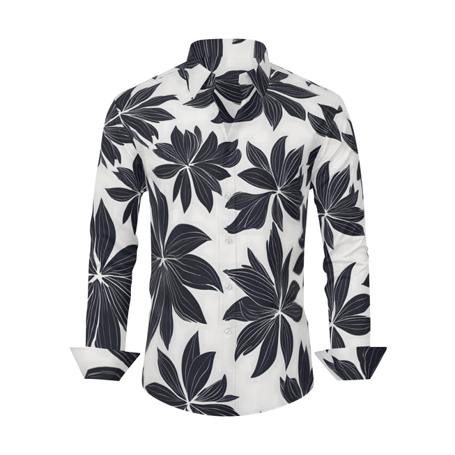 Black Floral Shapes Men's Classic Long-Sleeved Shirt