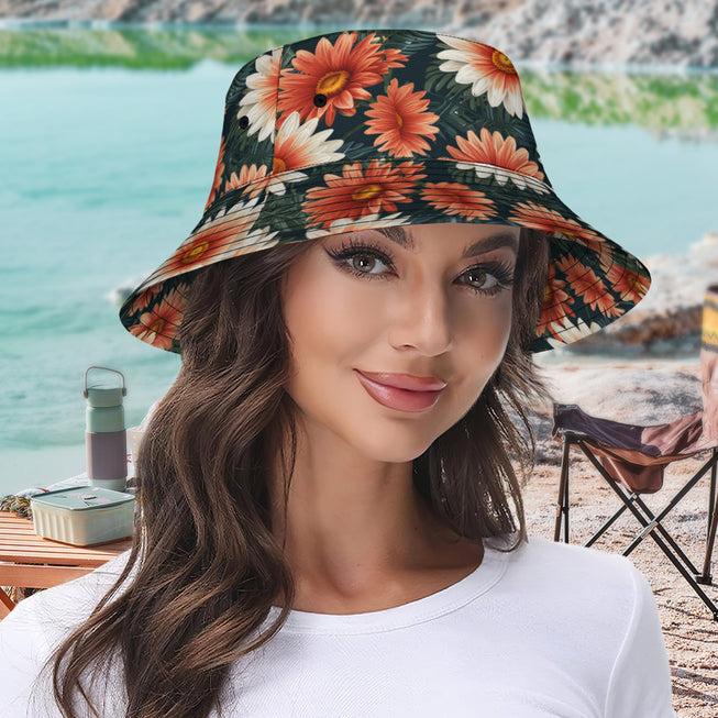 Daisy Pattern Double-Sided Unisex Polyester Bucket Hat