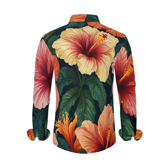 Hibiscus Tropical Pattern Men's Classic Long-Sleeved Shirt