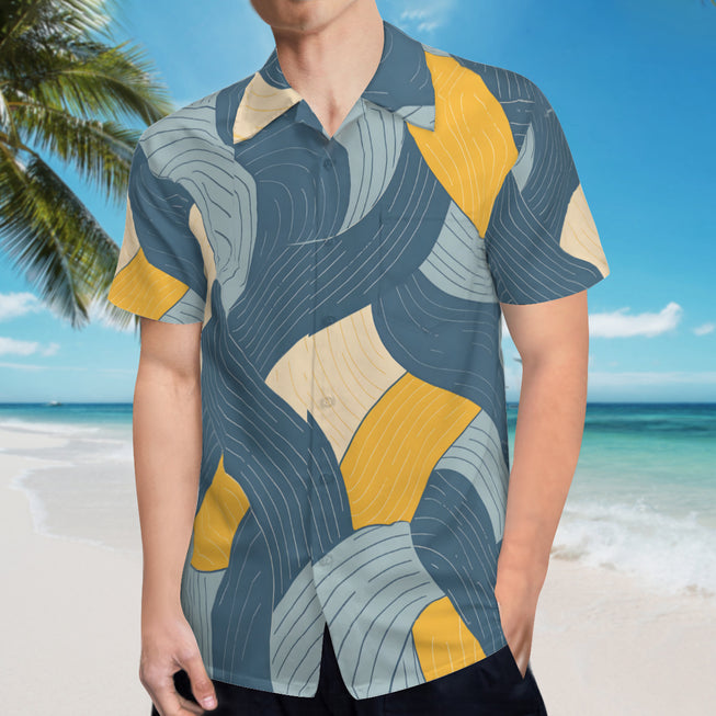 Abstract Orange And Blue Men's Casual Short-Sleeved Shirt