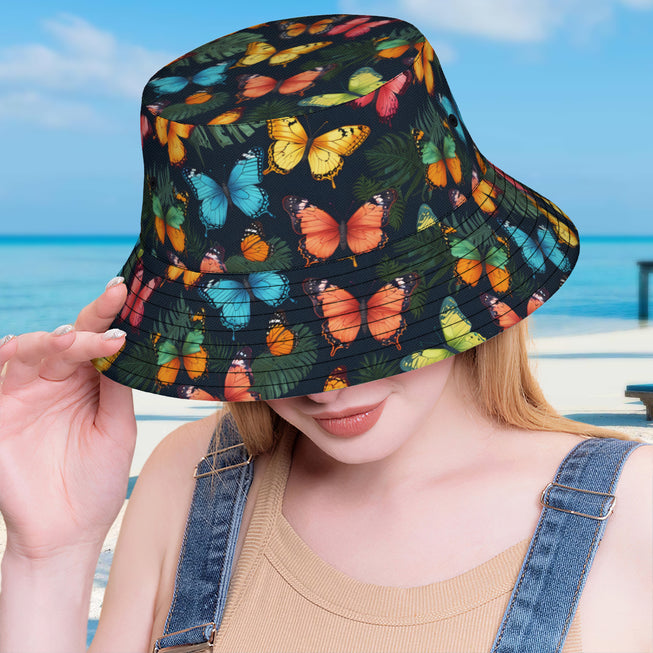 Tropical Butterfly Double-Sided Unisex Polyester Bucket Hat