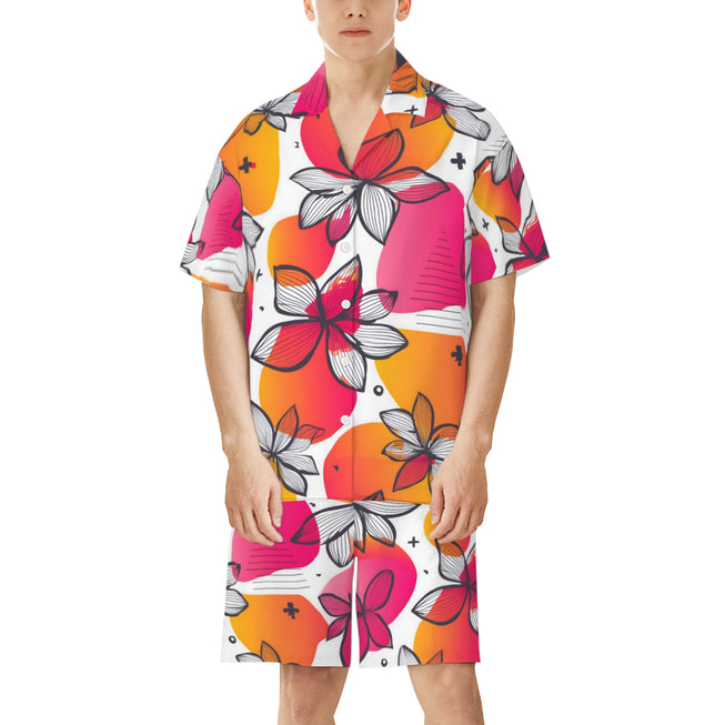 Floral Shapes Men's Shirt And Short Set