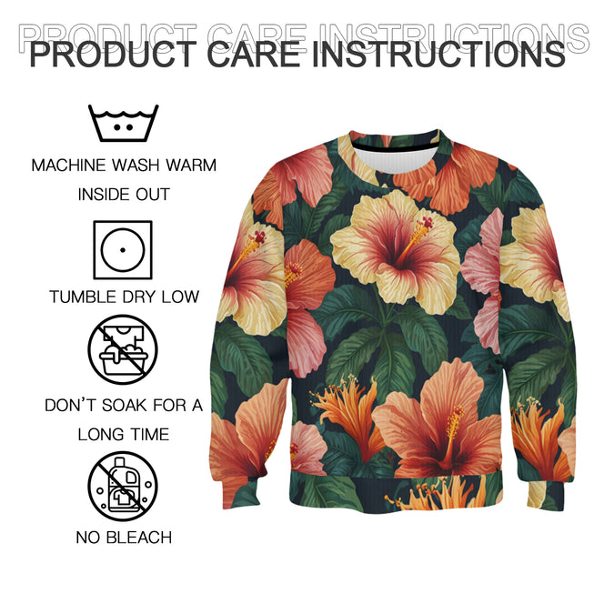 Hibiscus Tropical Pattern Crew Neck Sweater