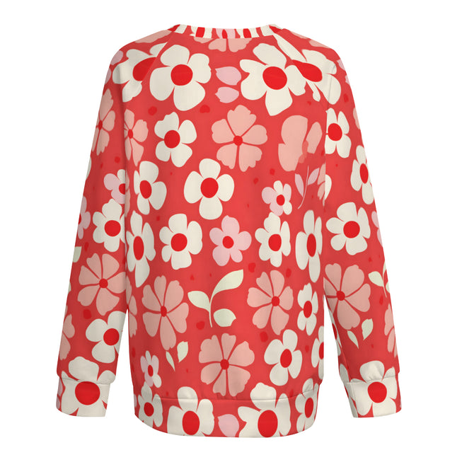 Red Floral Women's Raglan Long Sleeved Sweatshirt