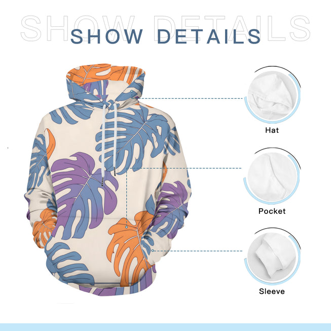 Bold Tropical Leaf Pattern Adult Hoodie