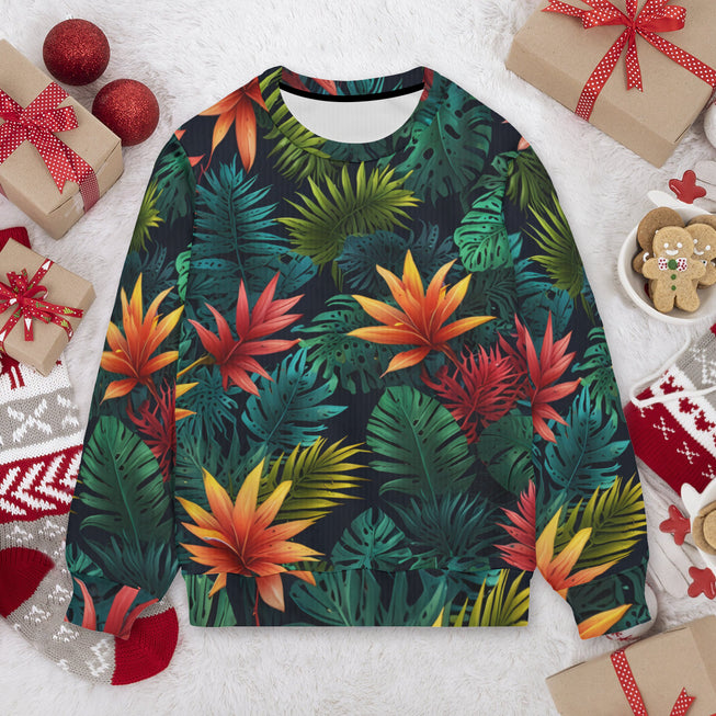 Tropical Pattern Crew Neck Sweater