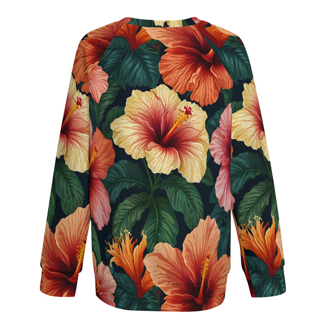 Hibiscus Tropical Pattern Women's Raglan Long Sleeved Sweatshirt