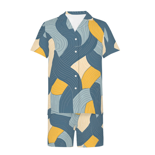 Abstract Orange And Blue Men's Shirt And Short Set