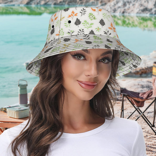 Green and Black Floral Double-Sided Unisex Polyester Bucket Hat