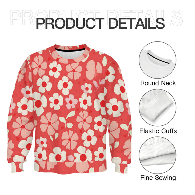 Red Floral Crew Neck Sweater