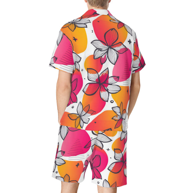 Floral Shapes Men's Shirt And Short Set