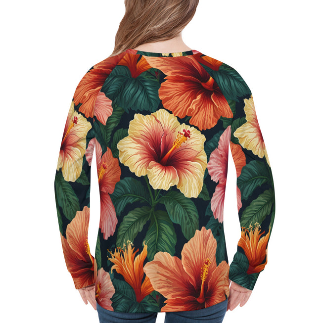 Hibiscus Tropical Pattern Women's Raglan Long Sleeved Sweatshirt