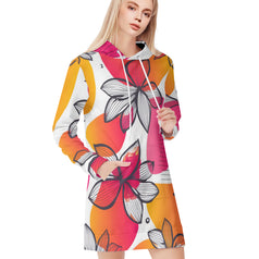 Floral Shapes Women Long Sleeve Casual Hoodie Sweatshirt Dress