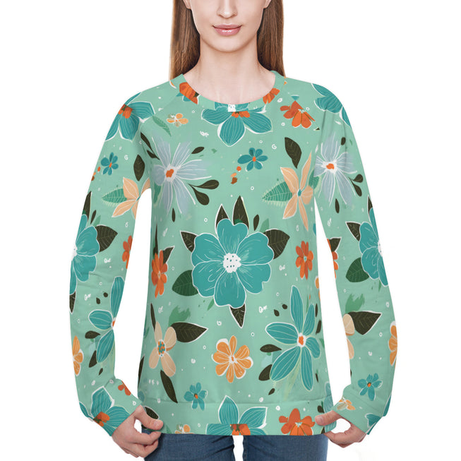 Floral Seamless Pattern Women's Raglan Long Sleeved Sweatshirt