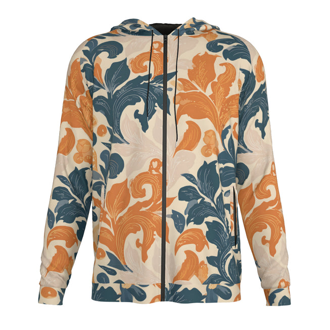 Orange Floral Men's Zip Up Hoodie