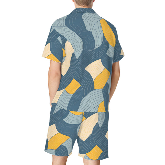 Abstract Orange And Blue Men's Shirt And Short Set