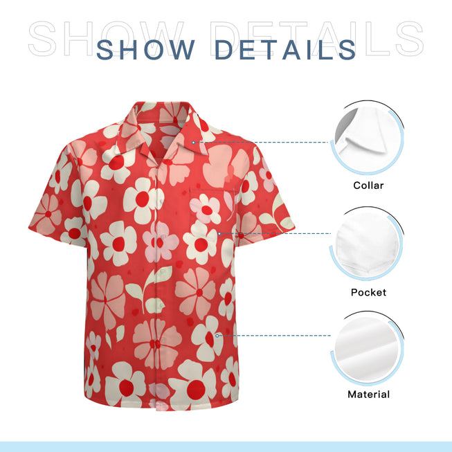 Red Floral Man's Casual Short-Sleeved Shirt.