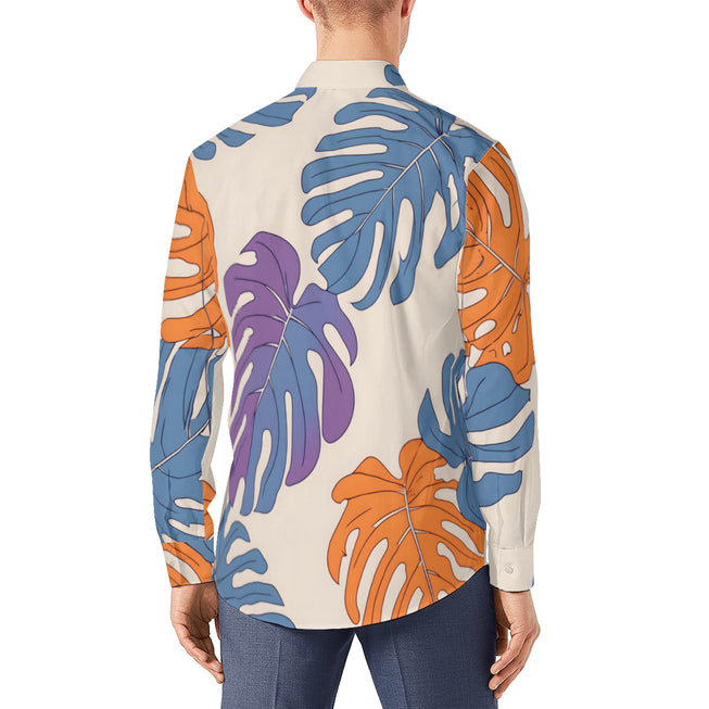 Bold Tropical Leaf Pattern Men's Classic Long-Sleeved Shirt