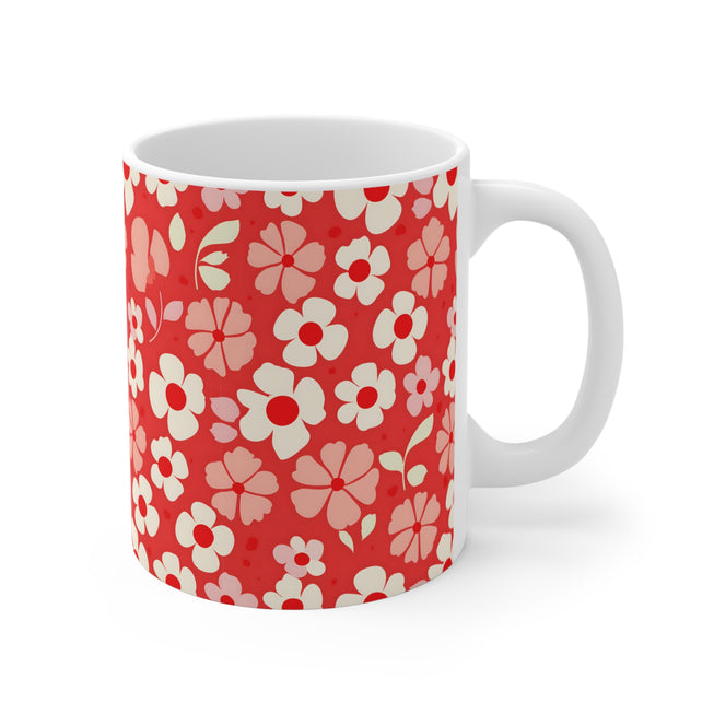 Red Floral Pattern Mug 11oz