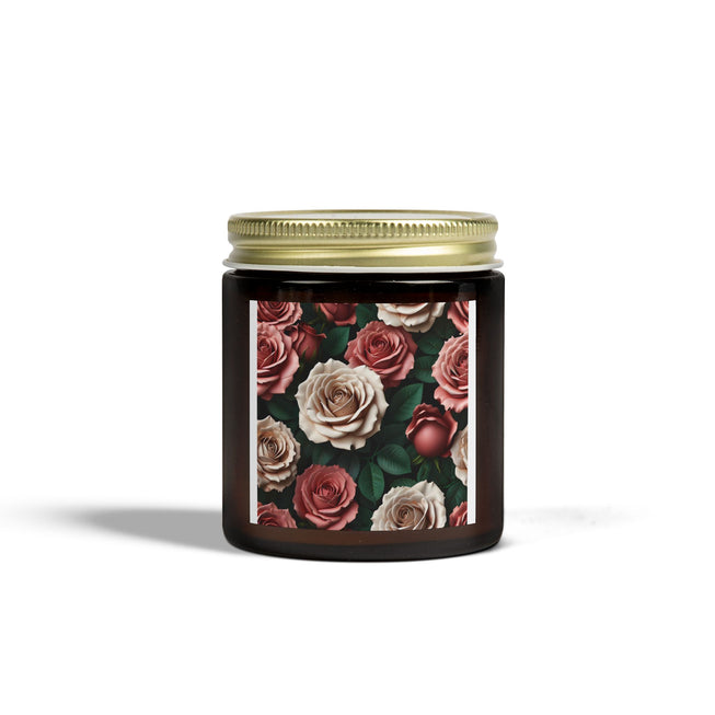 Roses Flower Pattern Scented Coconut Apricot Candles (4oz, 9oz)