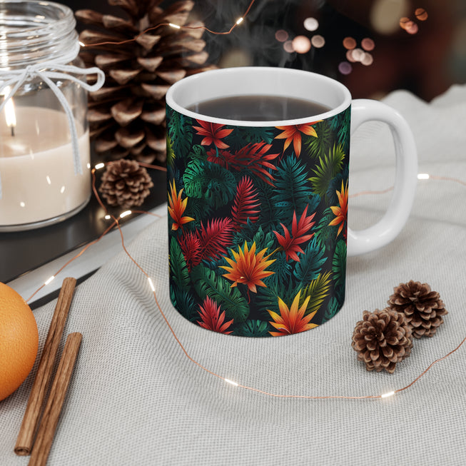 Tropical Flower Pattern Mug 11oz