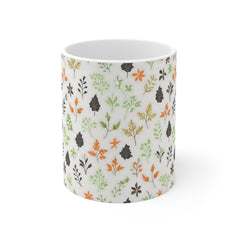 Green Black Floral Pattern Mug 11oz