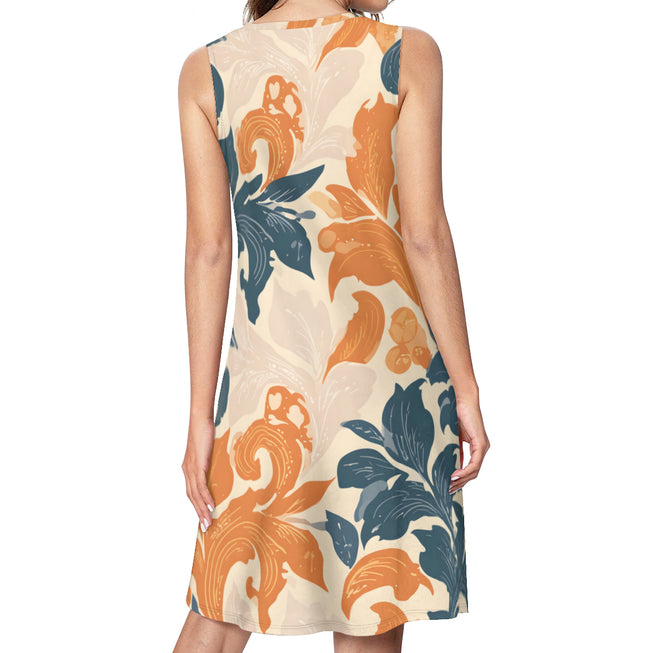 Orange Floral Women's Casual Dress