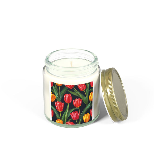 Tulip Flower Pattern Scented Coconut Apricot Candles (4oz, 9oz)