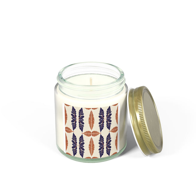 Tropical Leaf Pattern Scented Coconut Apricot Candles (4oz, 9oz)