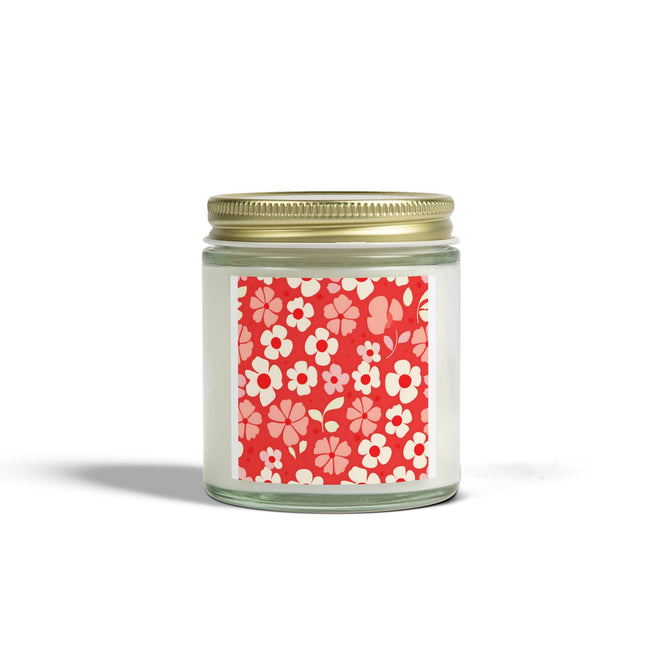 Red Floral Pattern Scented Coconut Apricot Candles (4oz, 9oz)