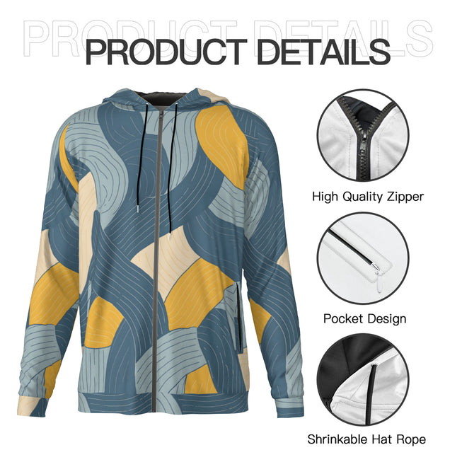 Abstract Orange and Blue Men's Zip Up Hoodie