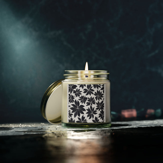 Black And White Flower Pattern Scented Coconut Apricot Candles (4oz, 9oz)