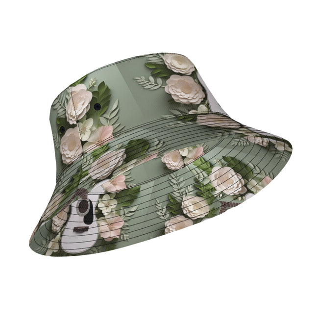 Floral Guitar Double-Sided Unisex Polyester Bucket Hat