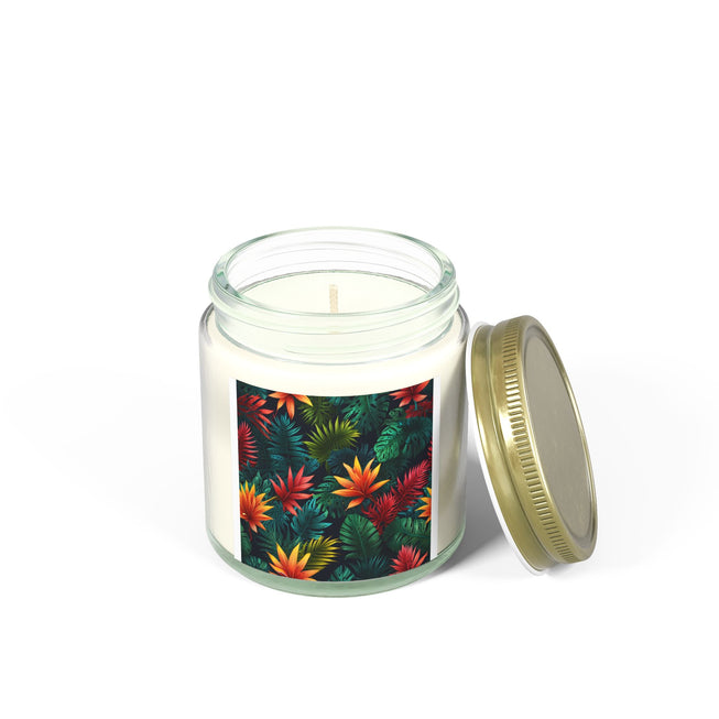 Tropical Flowers Pattern Scented Coconut Apricot Candles (4oz, 9oz)