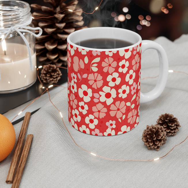 Red Floral Pattern Mug 11oz