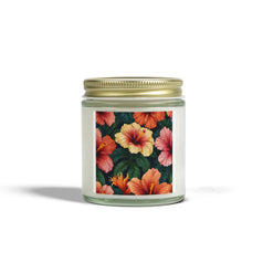 Hibiscus Tropical Pattern Scented Coconut Apricot Candles (4oz, 9oz)