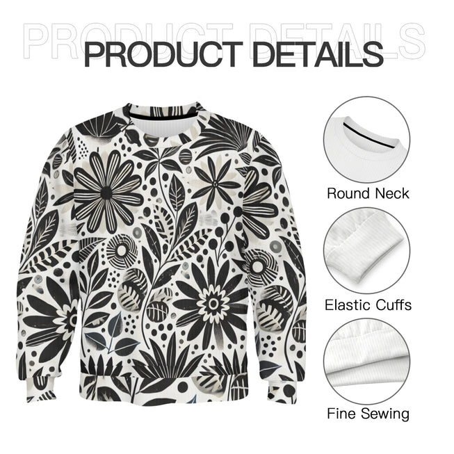 Black Floral Shapes Crew Neck Sweater