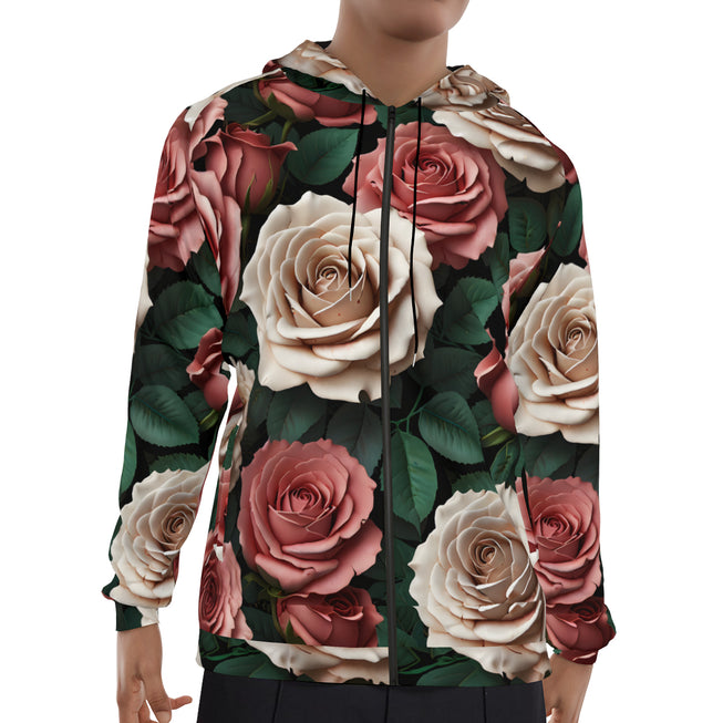 Rose Pattern Men's Zip Up Hoodie