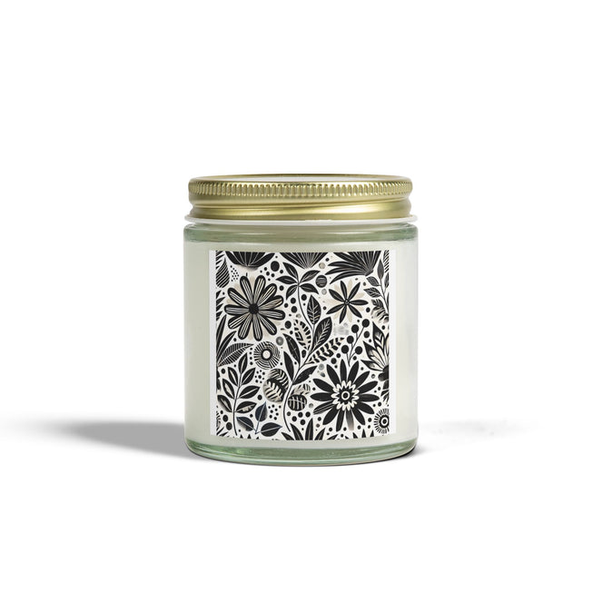 Black Flower Pattern Scented Coconut Apricot Candles (4oz, 9oz)