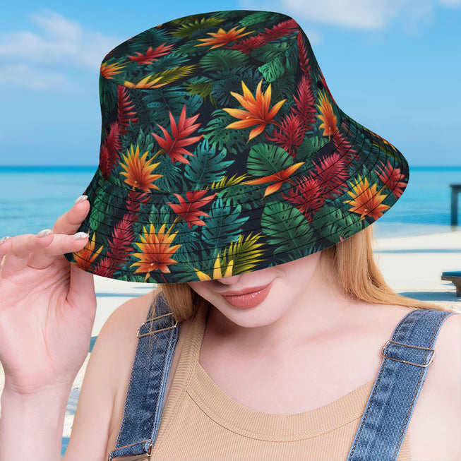 Tropical Pattern Double-Sided Unisex Polyester Bucket Hat