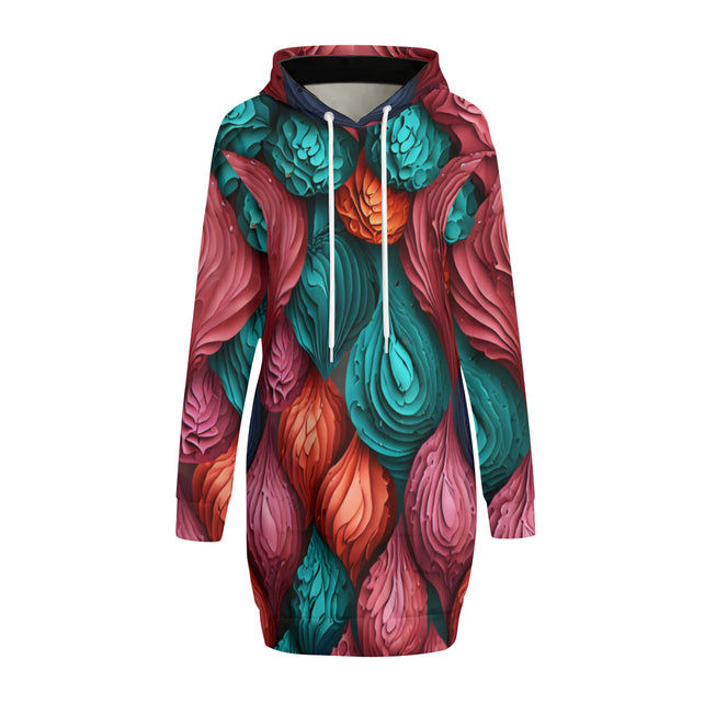 Abstract Seamless Pattern Women Long Sleeve Casual Hoodie Sweatshirt Dress