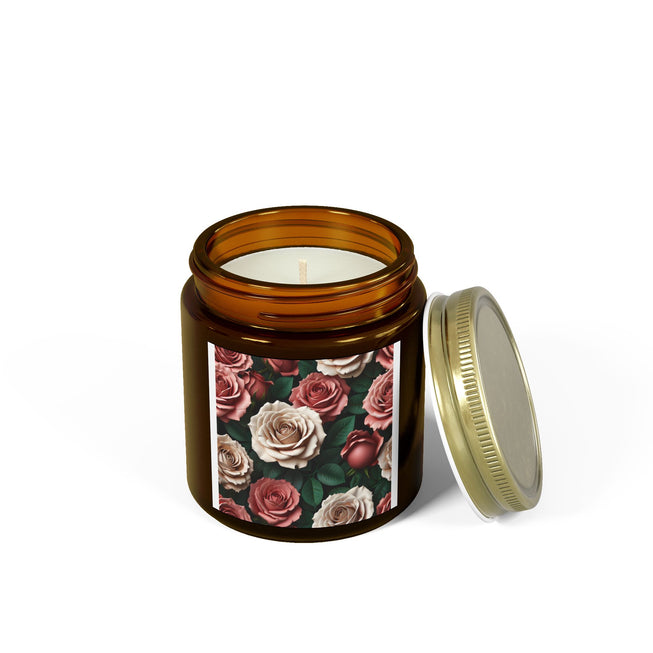 Roses Flower Pattern Scented Coconut Apricot Candles (4oz, 9oz)