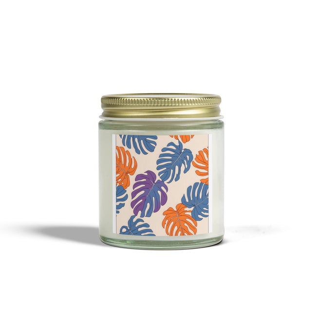 Tropical Leaf Pattern Scented Coconut Apricot Candles (4oz, 9oz)